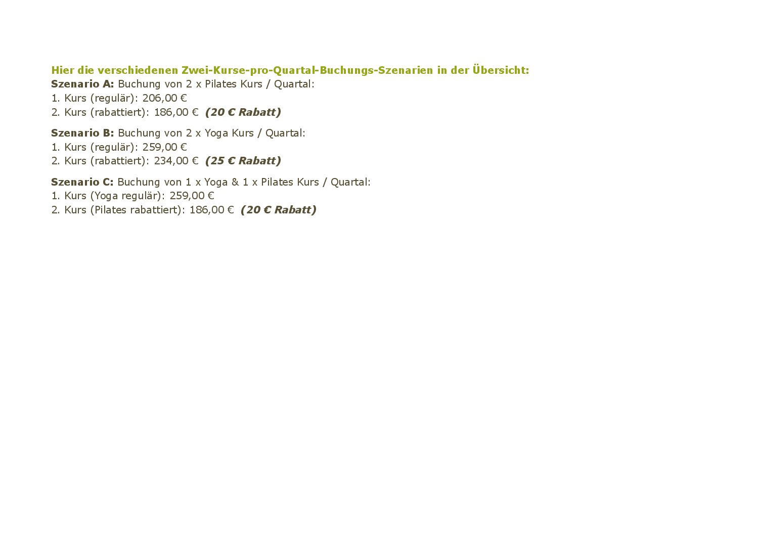 Stina Gesundheitstraining Preisliste